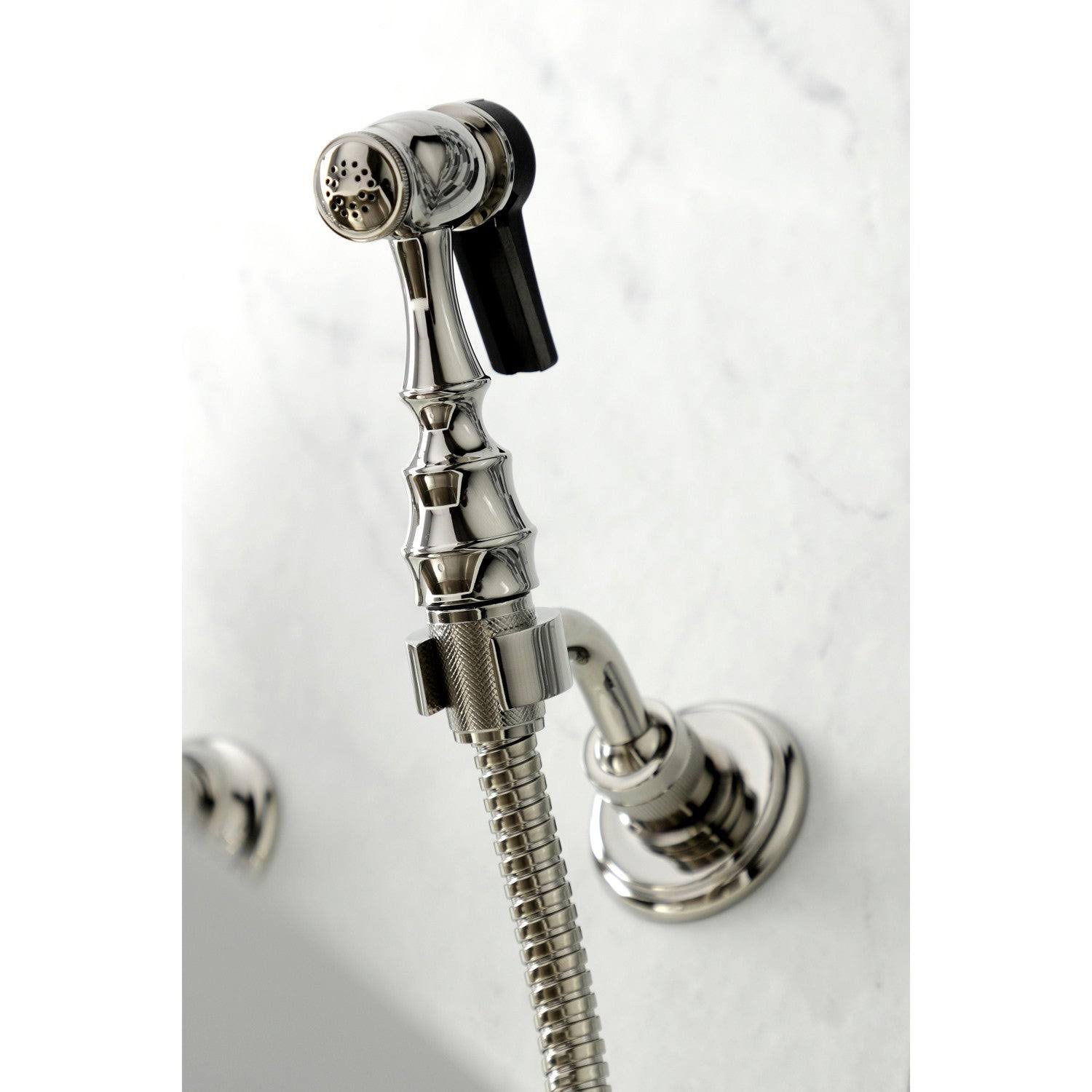 Heritage Two-Handle Wall Mount Bridge Kitchen Faucet with Brass Sprayer - Antique Copper