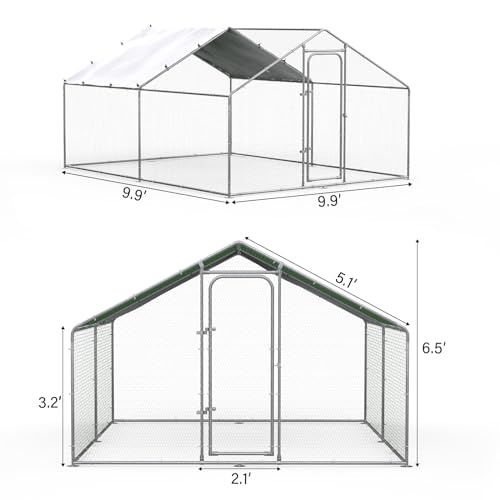 Chicken Coop Large Metal Chicken Run for Yard Walk-in Heavy Duty Chicken Pen with Waterproof and Anti-UV Cover Poultry Cage for Outdoor