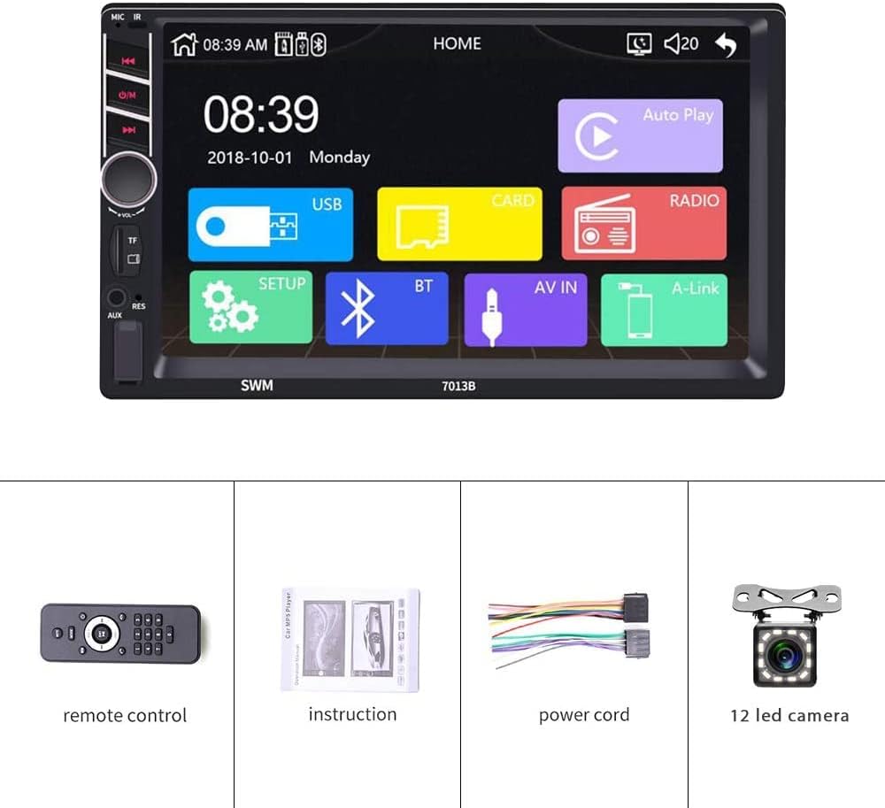 Double Din 7 inch Car Stereo with CarPlay Android Auto HD Touch Screen Multimedia Head Unit MP5 Player FM Receiver Support Bluetooth Mirror Link SWC