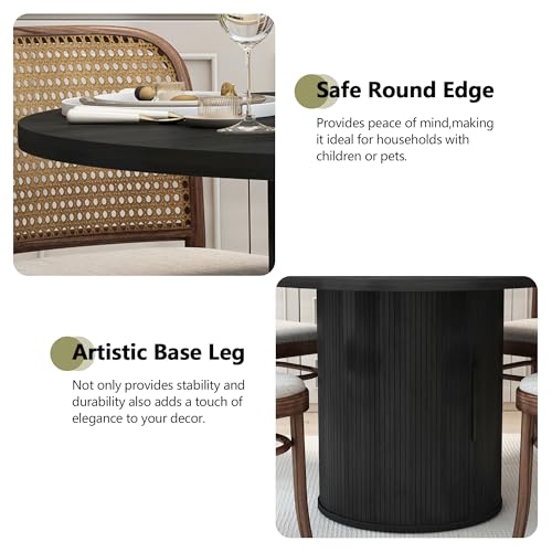 47 inch Round Dining Table for 4, Kitchen Table Dinner Table with 2-Layer Storage Shelf and Wood Slide Door for Home Dining Room Living Room (Walnut)