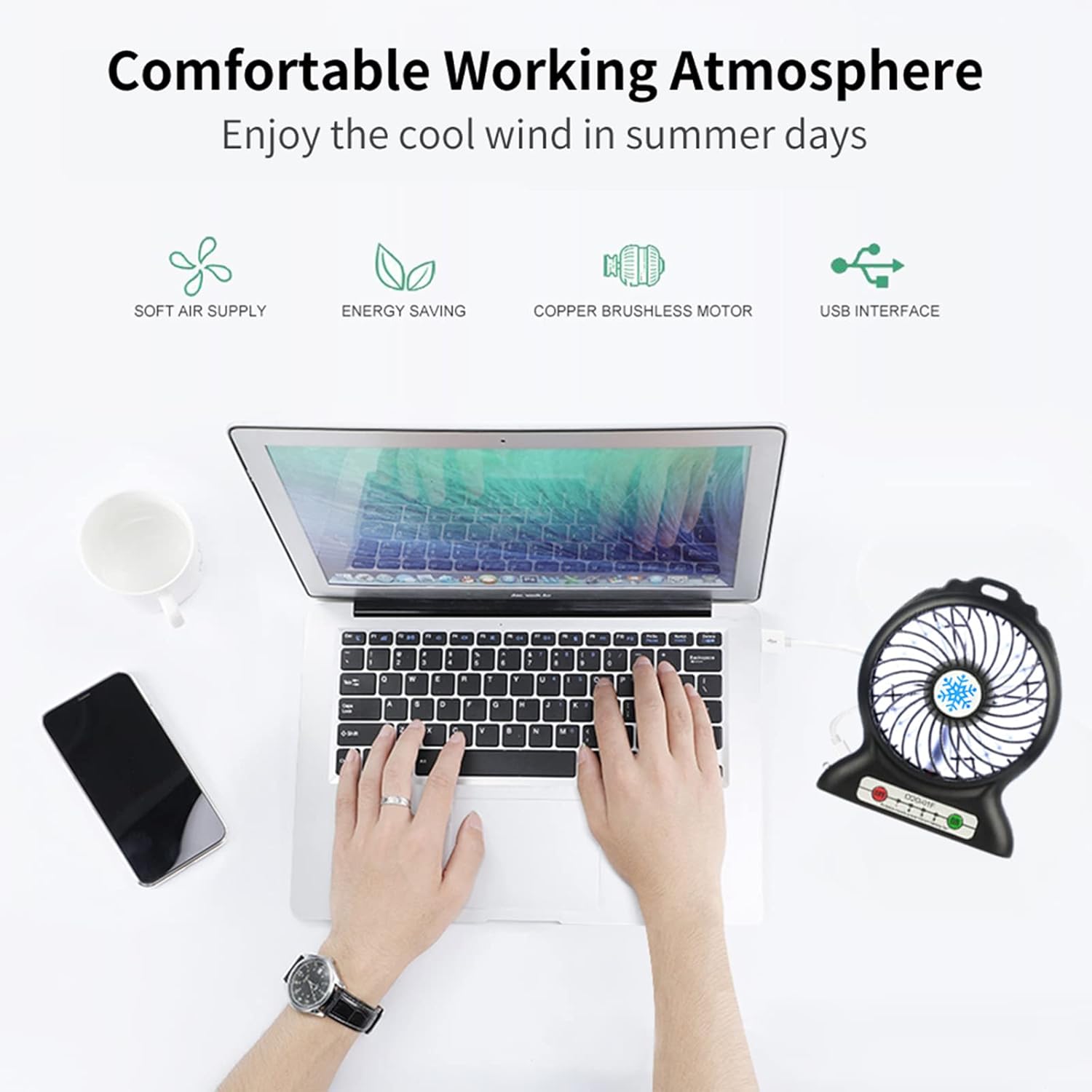 Portable Desk Fan Rechargeable,Portable Fan for Travel,Small Battery Operated USB Fan with Flashlight,2200mAh Power Bank for Phone Charge