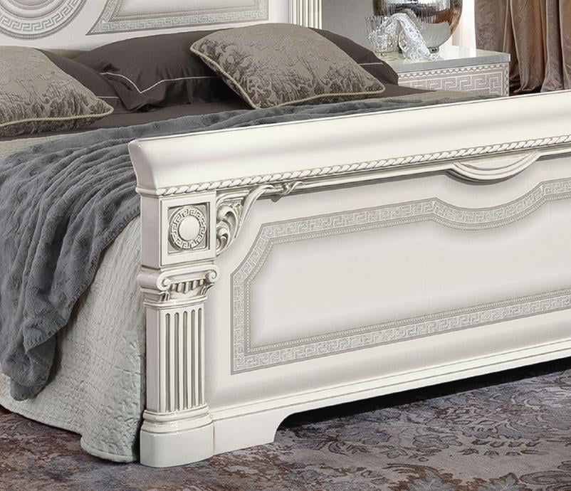 Glossy White Silver Finish Queen Bedroom Set 3Pcs Made in Italy ESF Aida