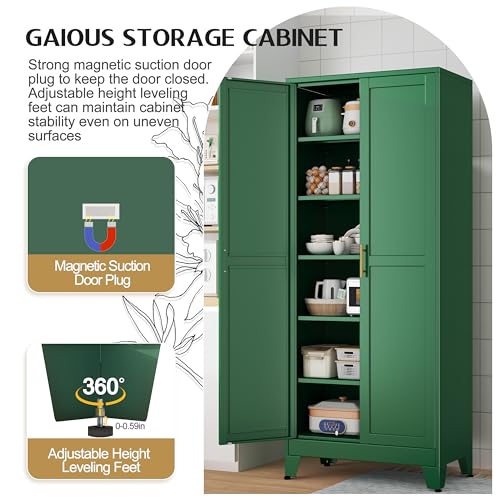 75.2" Tall Pantry Cabinet, Kitchen Pantry Storage Cabinets with 2 Door and 5 Adjustable Shelves, White Metal Pantry Storage Cabinet