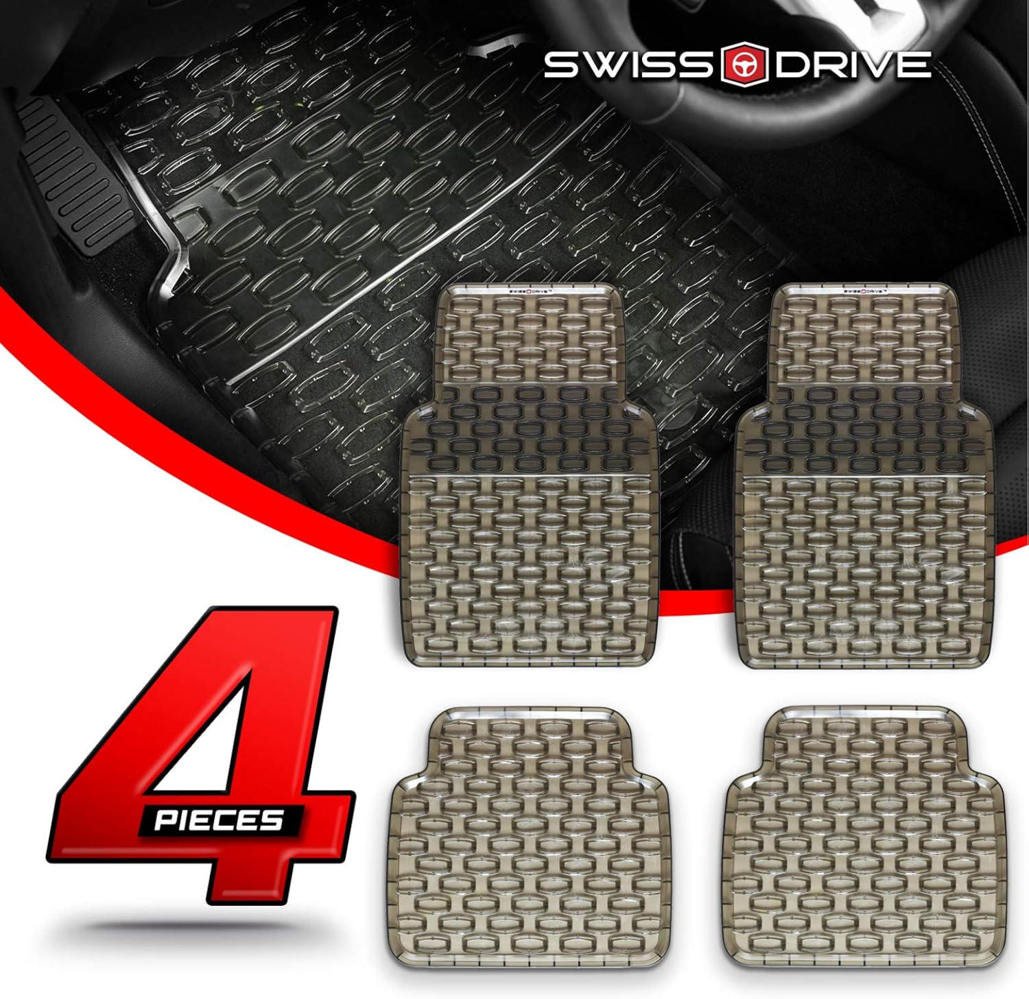 Swiss Drive Rubber Car Mats 4 pcs Shield Car Floor Mats Rubber Front Rear PVC Rubber Floor Mats for Cars SUV Van Truck – All-Weather Protection Mats