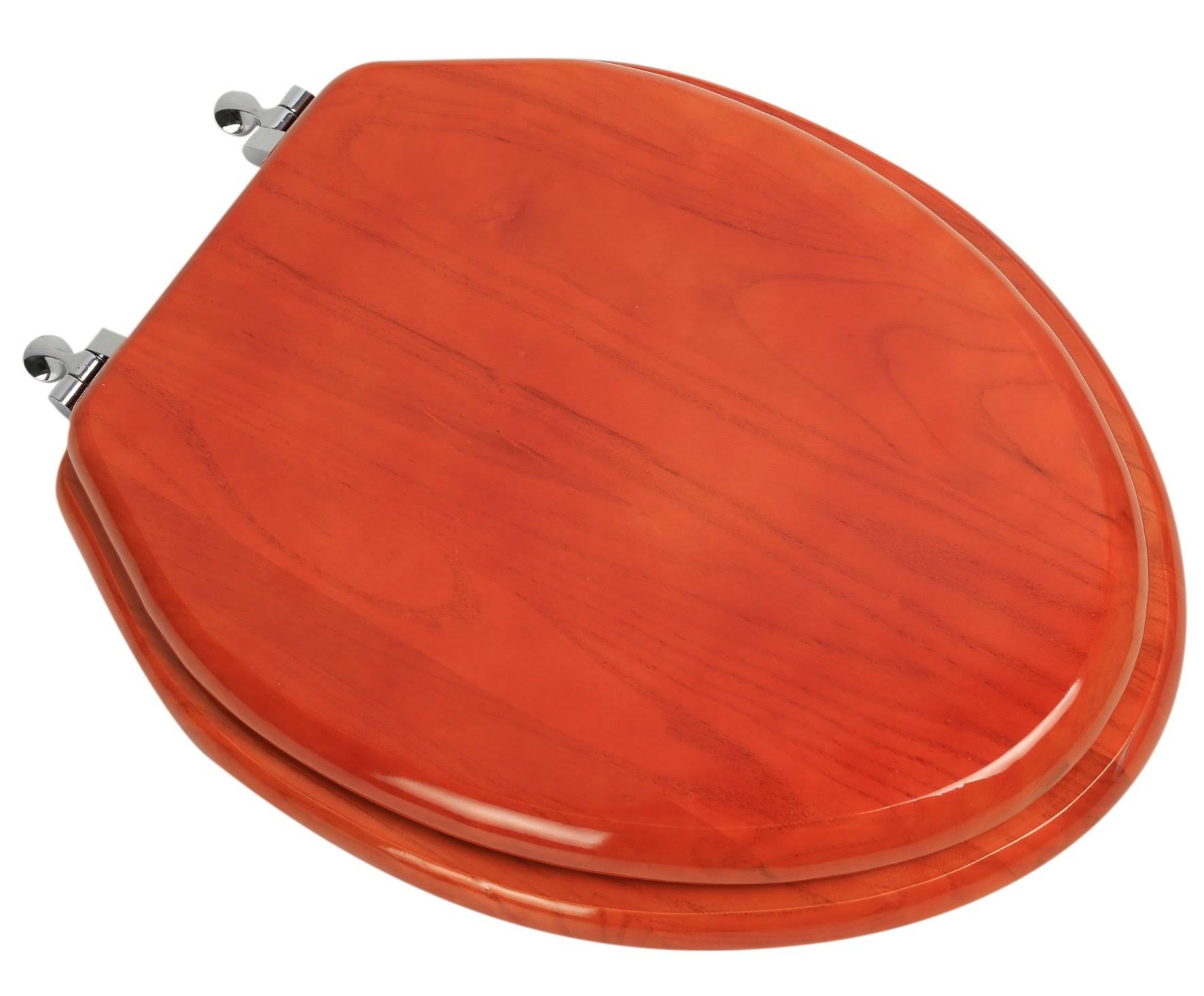 Bathdecor American Cherry Finish Designer Solid Elongated Oak Wood Toilet Seat with Oil Chrome Hinges