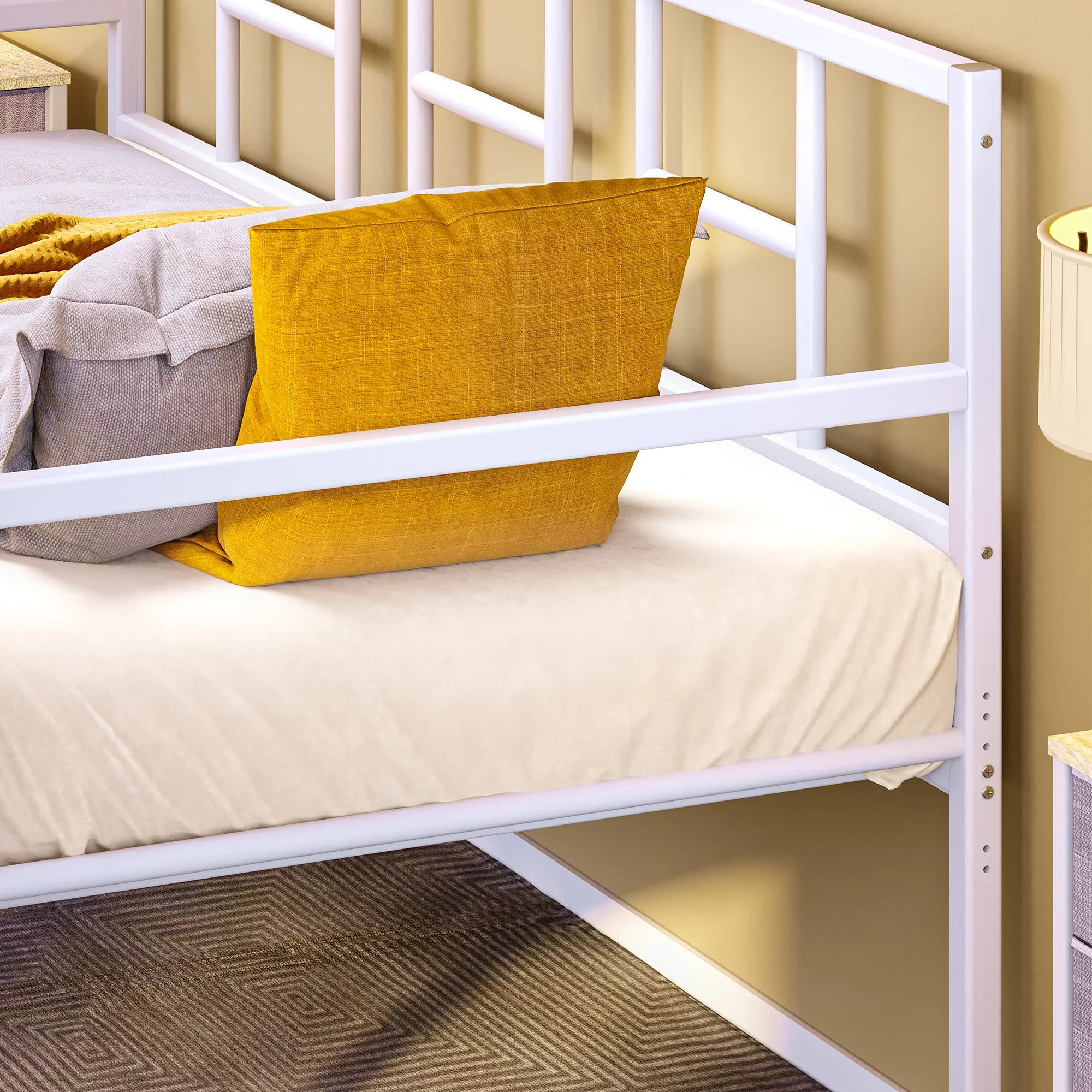 Dextrus Twin Daybed with Pull Out Trundle/Steel Slat Support/Space Saving Adjustable Height Trundle Bed and Multi-Functional Furniture for Living