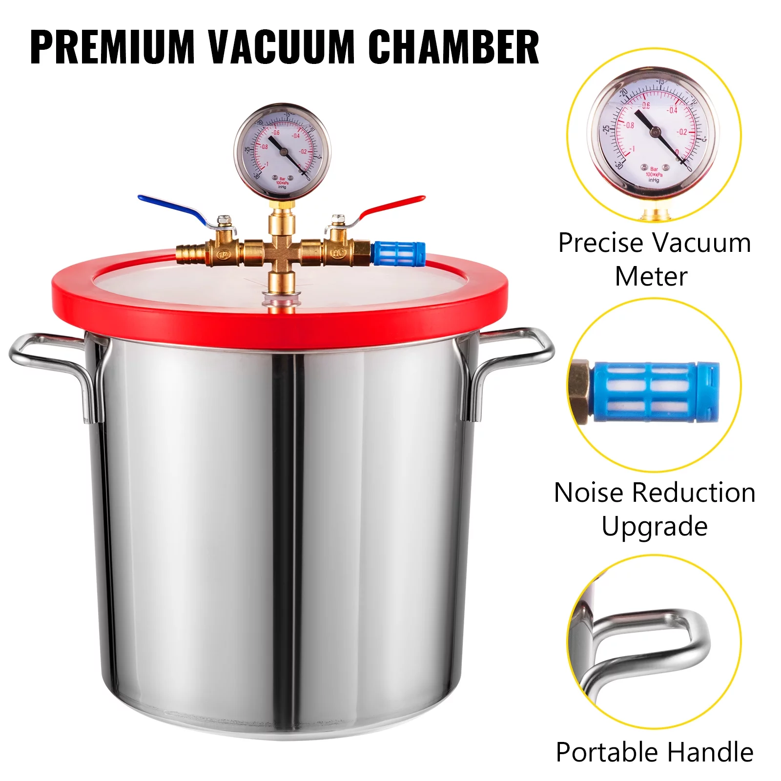 VEVOR Vacuum Pump 3.6CFM 1/4hp Dual Stages HVAC A/C Refrigeration Kit 5PA Ultimate Vacuum Manifold Gauge Set Including 3 gallons Vacuum Chamber