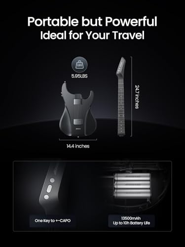 AeroBand Guitar Smart Guitar With Silicone Strings, Travel Silent Guitar With Detachable Fretboard, Headphone Jack, Built-in Speaker and Drum system