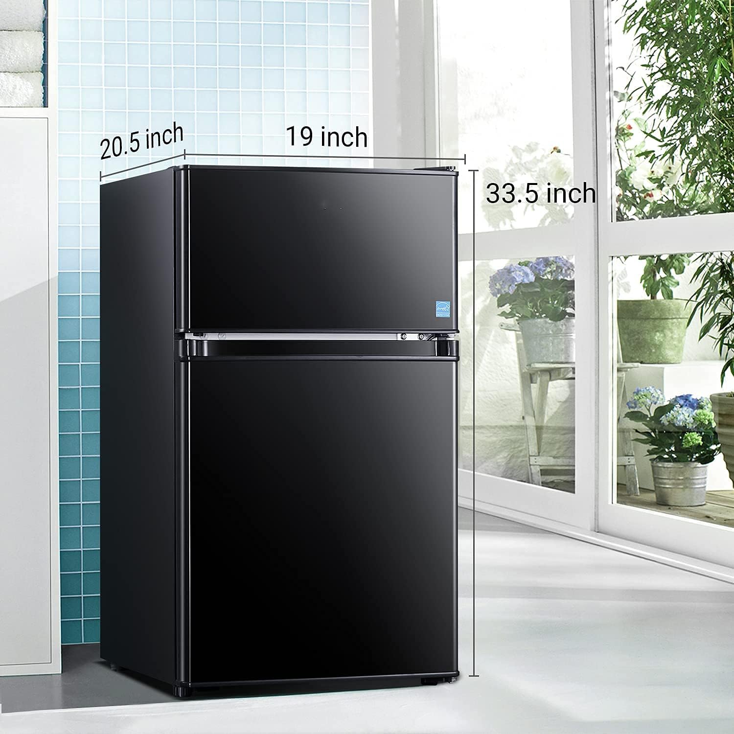 Mini Fridge with Freezer, 3.1 Cu.Ft Refrigerator 2 Doors, Unique Shelf Design, with LED Light, Adjustable Control Thermostat