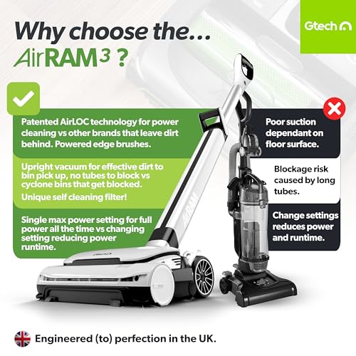 Gtech AirRAM Platinum Cordless Vacuum Cleaner - Includes Anti-Hair Wrap Brush Bar - Perfect for Carpet and Hardwood Floors