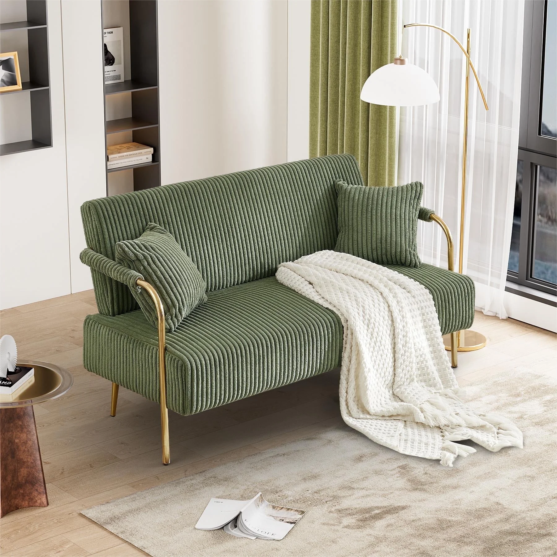 Rophefx Upholstered Loveseat, Tufted Velvet Futon Sofa Bed with 2 Pillows