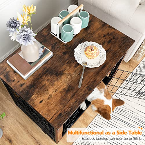 HOOBRO Dog Crate Furniture, 38.6" Large Dog Kennel Indoor, Wooden Cage with Pull-Out Tray