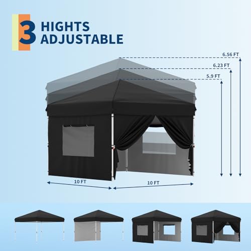 10'x10' Pop Up Canopy Tent with 4Pcs Sidewalls, Portable Instant Commercial Canopy with 4 Stakes, 4 Ropes, 4 Sandbags for Farmers'