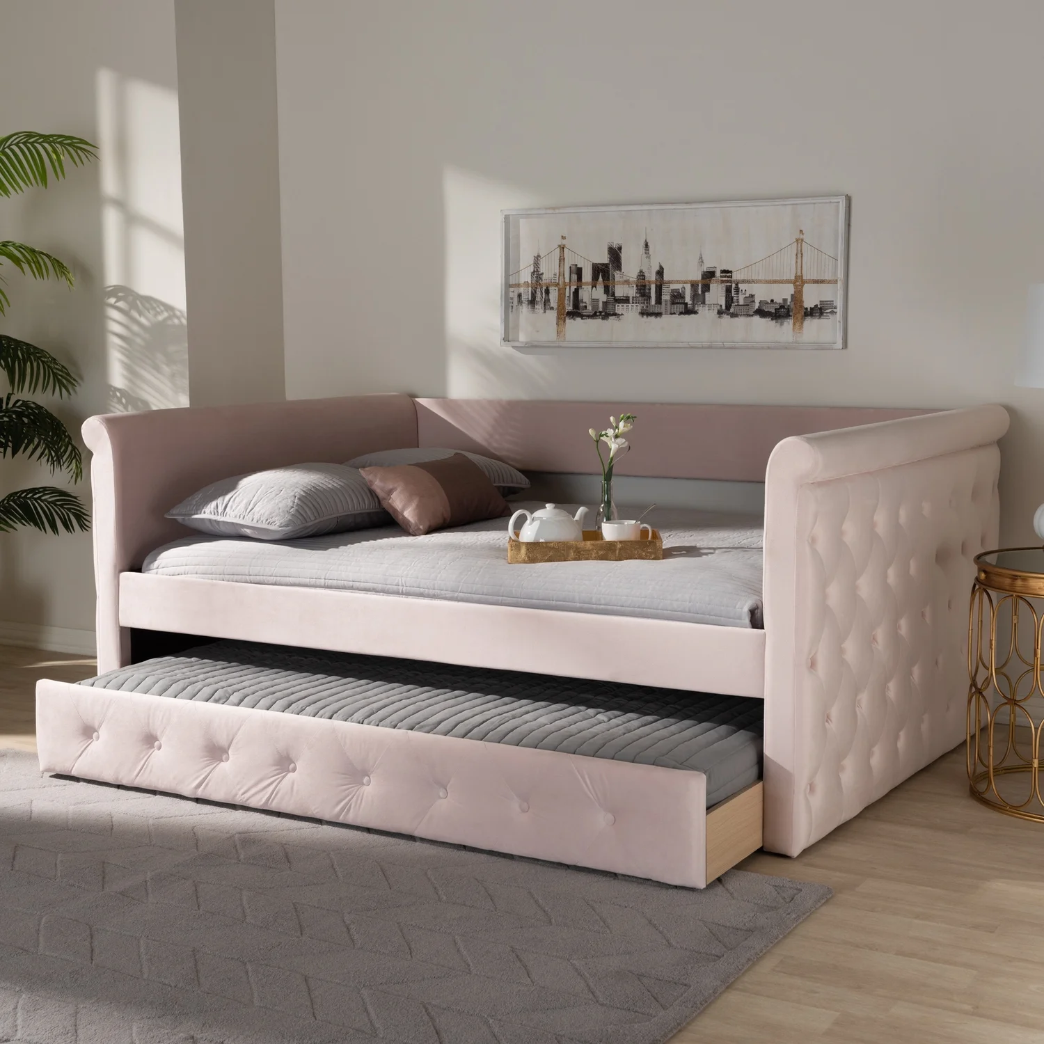 HomeStock Mountain Lodge Fabric Upholstered Full Size Daybed With Trundle