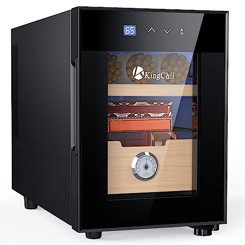 KingChii 16L Electric Cigar Humidors Temperature Control System, Cooling & Heating Humidor Cabinet with Spanish Cedar Wood Shelves & Hygrometer