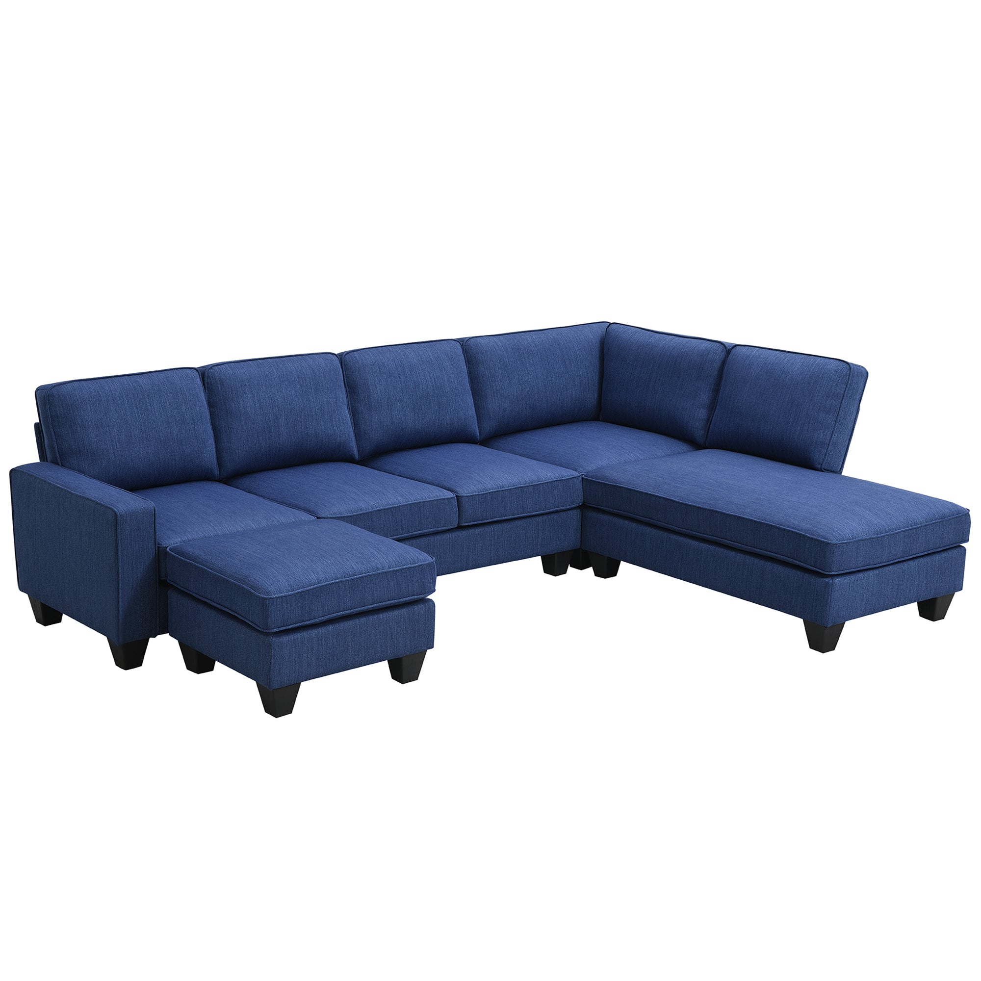 Vortex 7-seat Linen Fabric L-shaped Sectional Sofa - Blue