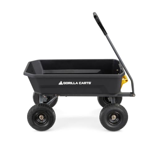 Gorilla Carts Heavy-Duty Dump Cart, Patented Quick-Release Dumping, Steel Frame, 600 lb Capacity, No-Flat 10-Inch Tires, Utility Wagon for Garden