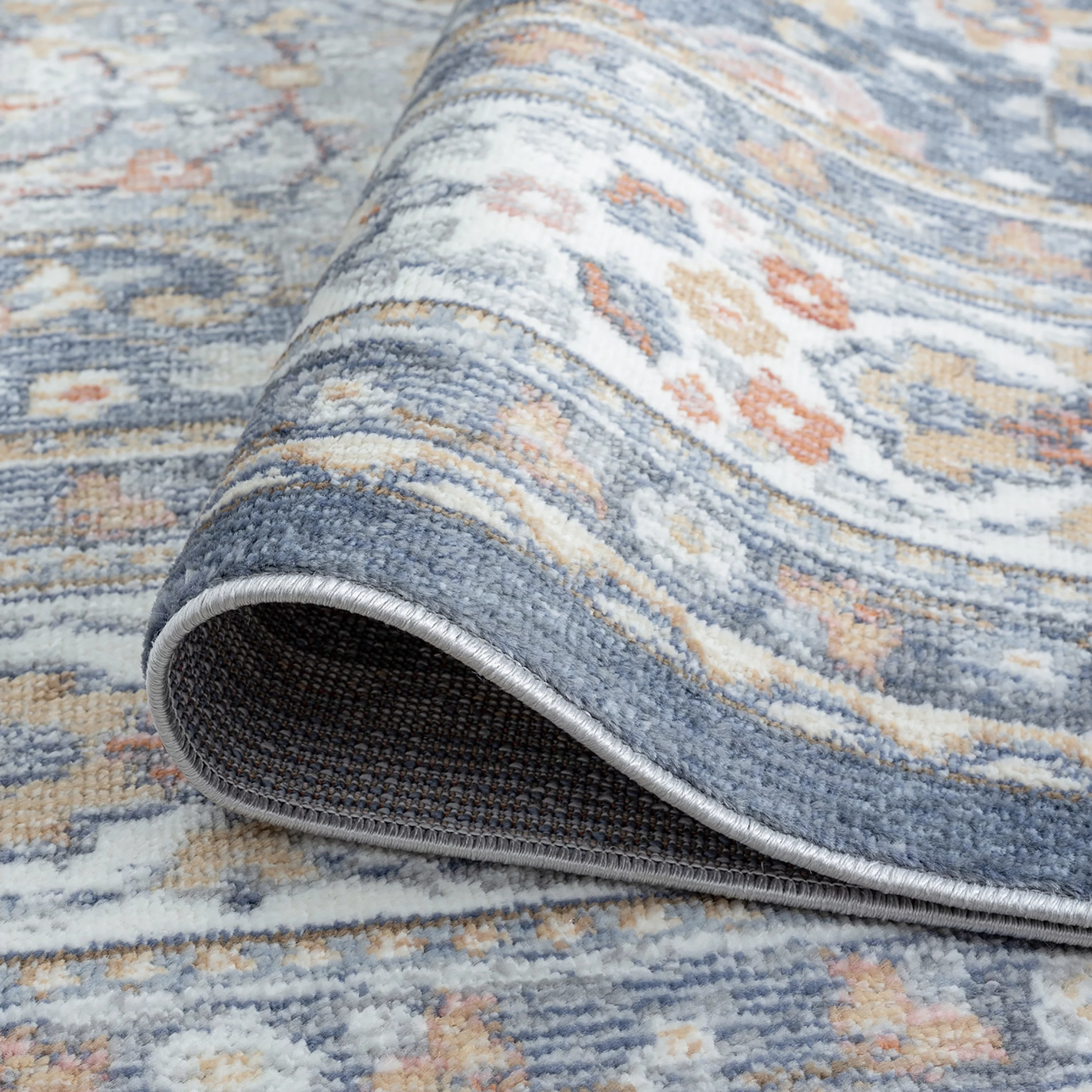 Traditional 5x8 Area Rug (5'3'' x 7'3'') Medallion Navy, Gray Living Room Easy to Clean