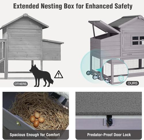 Chicken Coop with Wheels, Mobile Outdoor Chicken House with Leakproof Pull-on Tray, Nesting Box, Waterproof Roof - Red