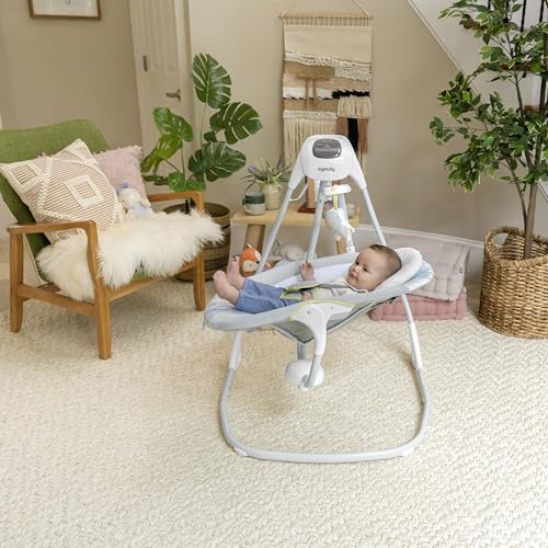 Ingenuity SimpleComfort Lightweight Compact 6-Speed Multi-Direction Baby Swing, Vibrations & Nature Sounds, 0-9 Months 6-20 lbs (Pink Cassidy)