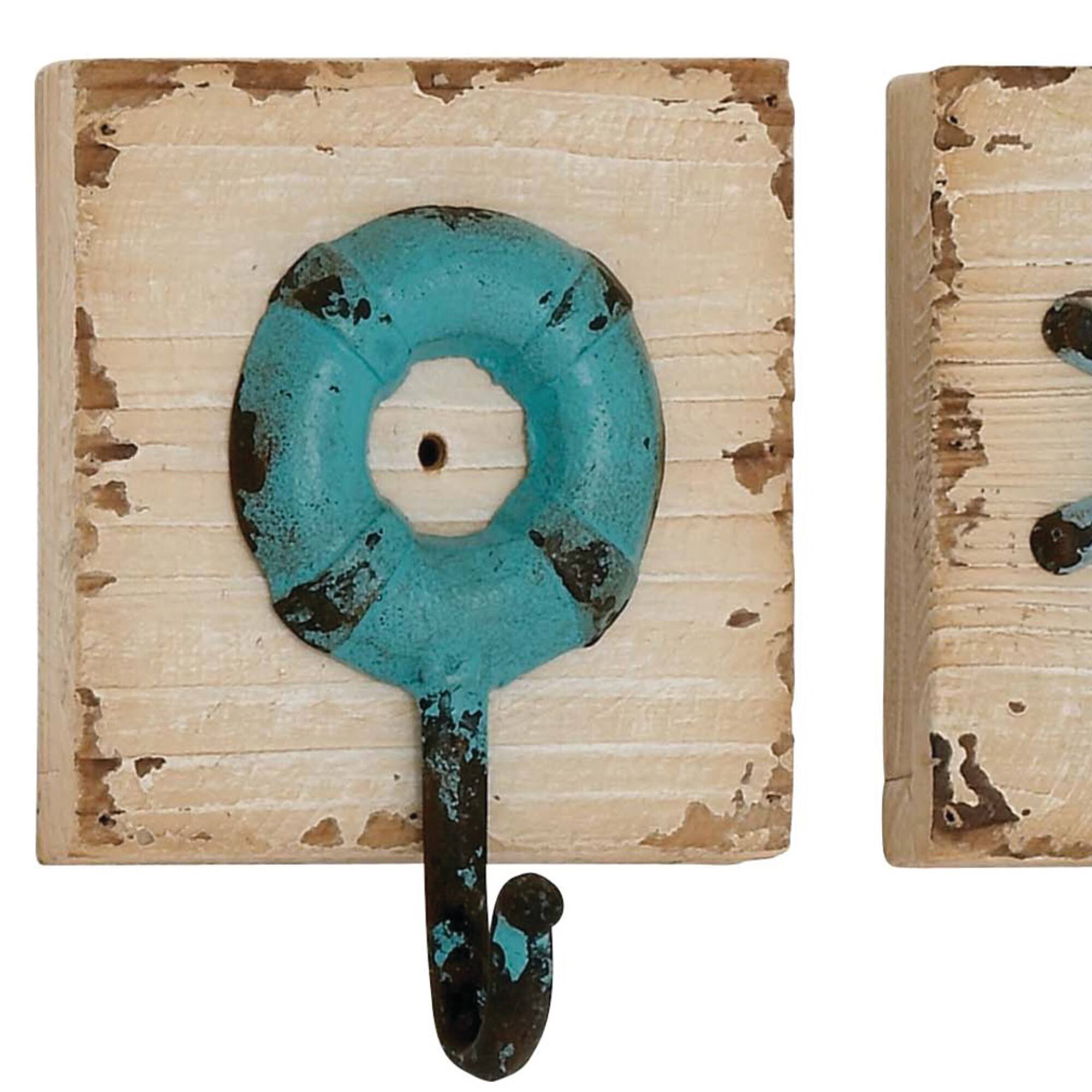 Benjara Nautical Wood and Metal Wall Hook with Distressed Details, Antique White
