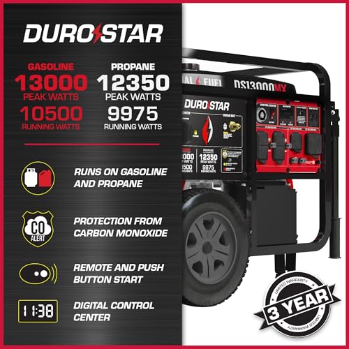 DS13000MX 13,000-Watt 500cc Dual Fuel Portable Generator - Gas and Propane, Remote Electric Start, Whole Home Power Backup, Transfer Switch Ready