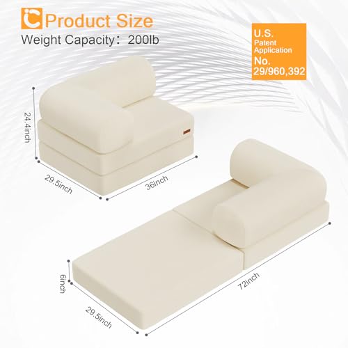 COMAX Folding Sofa Bed, Convertible Chair Bed Corduroy 3-in-1 Foldable Floor Couch with High-Density Foam, Futon Sofa Sleeper Mattress