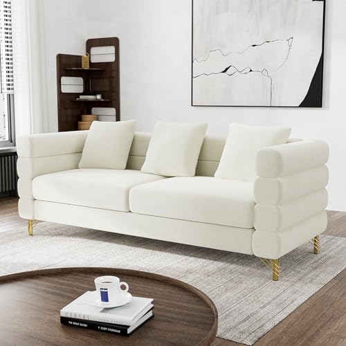 Cloud Couch for Living Room, 79" Modern Overstuffed Deep Seat Boucle Sherpa 3 Seater Sofa with 3 Pillows