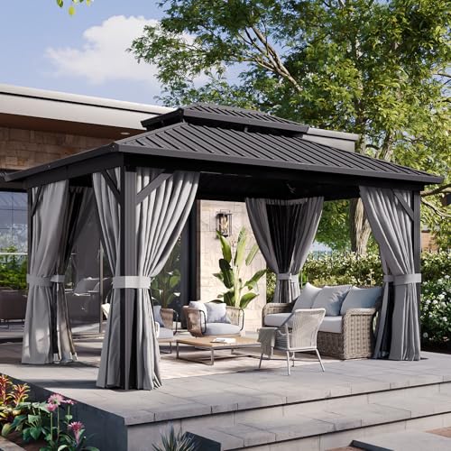 Aoxun 10' X 12' Hardtop Gazebo, Aluminum Metal Outdoor Gazebo with Galvanized Steel Double Roof