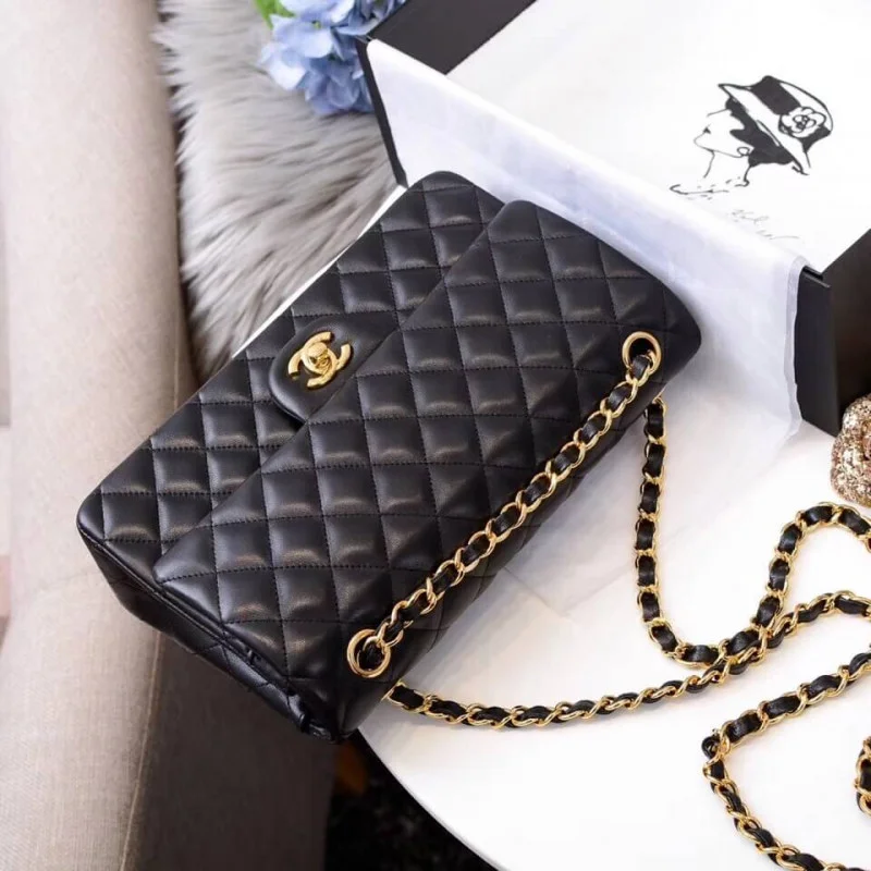 Chanel 1112 Black Medium Size 2.55 Lambskin Leather Flap Bag
