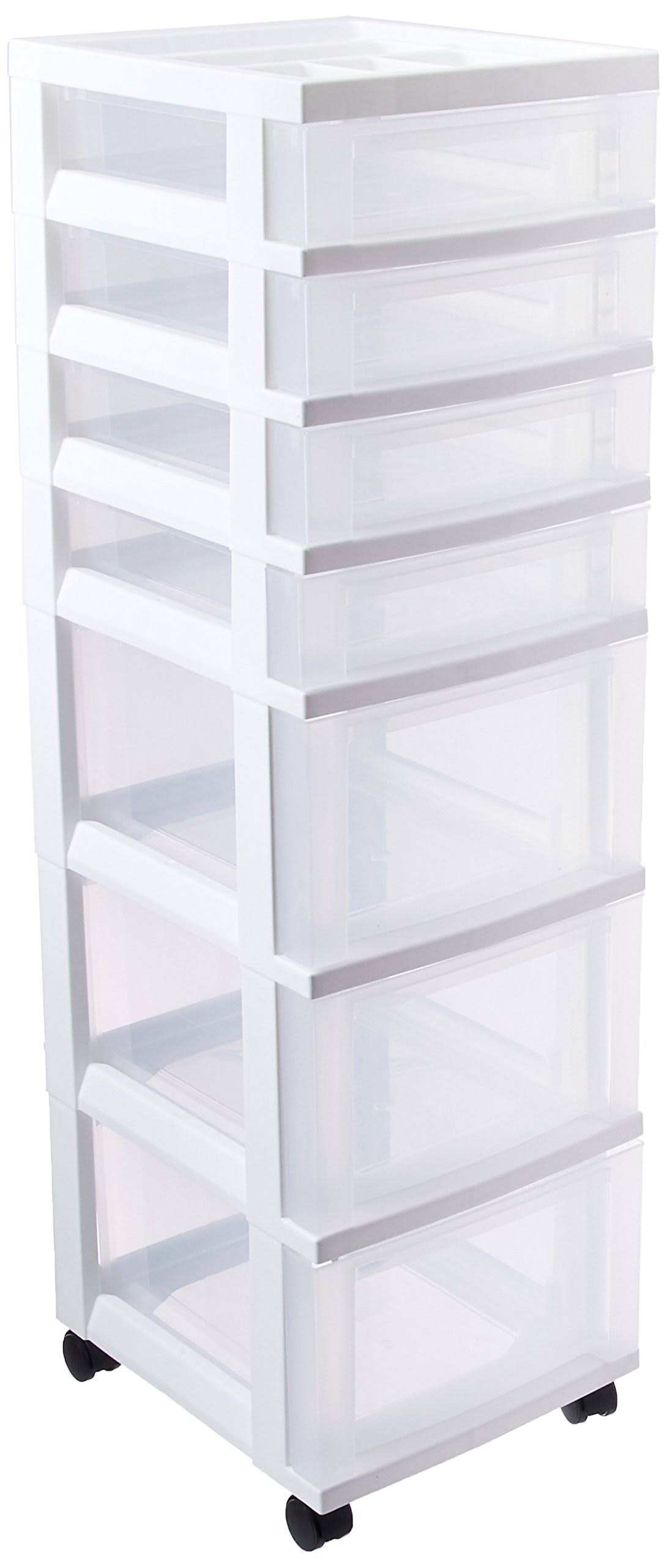 Iris 7-Drawer Storage Cart with Organizer Top, White 116842