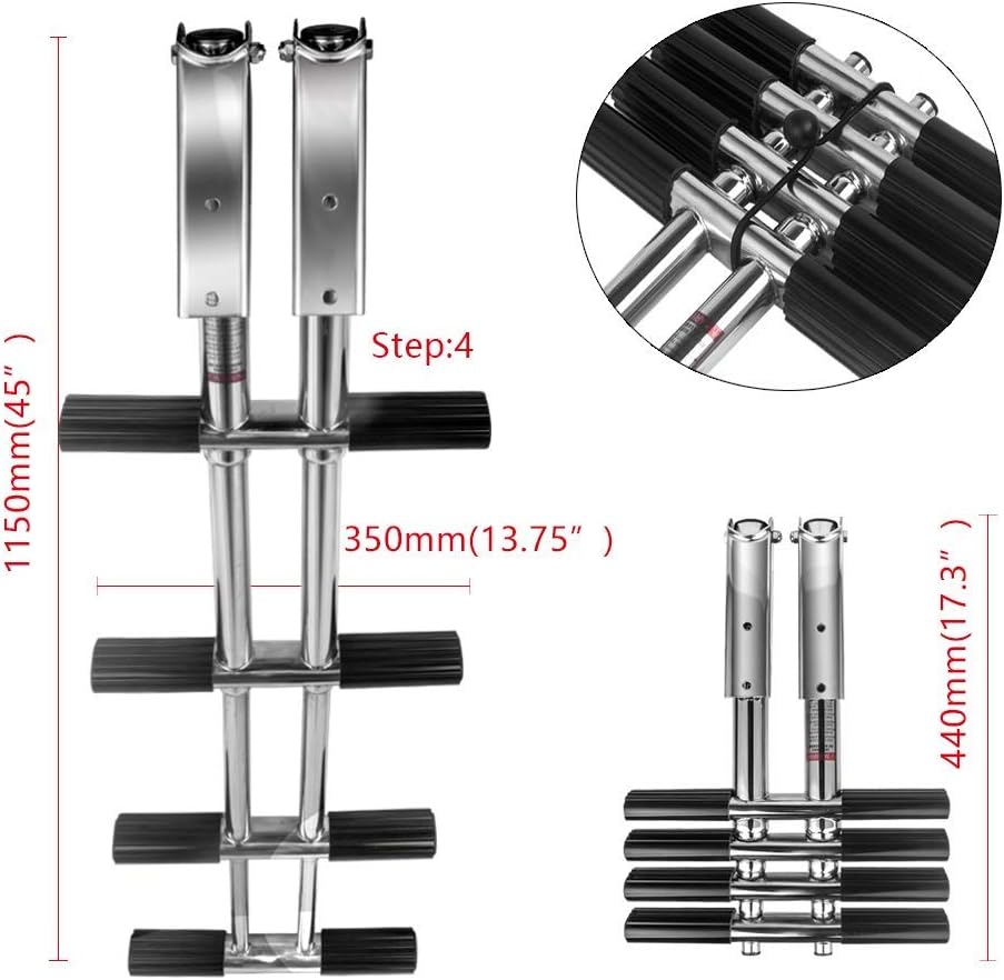 Boat Diver Ladder 4 Step Stainless Steel Marine Dual Vertical Telescoping Tube Ladder