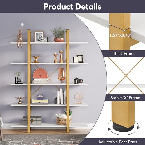 Tribesigns 5-Tier Bookshelf, Vintage Industrial Style Bookcase 72 H x 12 W x 47L Inches, Black