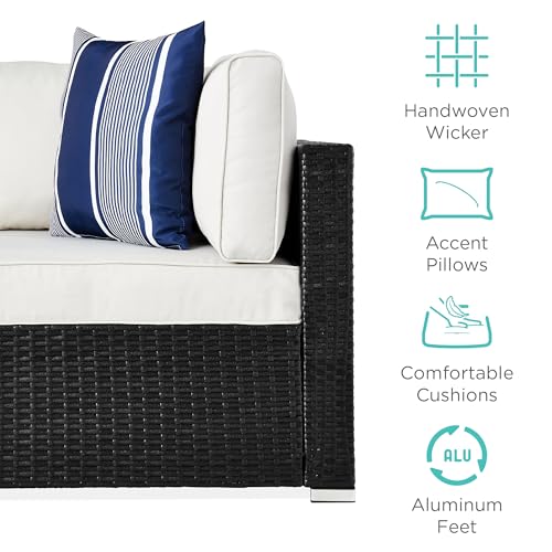 Best Choice Products 7-Piece Modular Outdoor Sectional Wicker Patio Conversation Set w/ 2 Pillows, Coffee Table, Cover Included - Gray/Navy