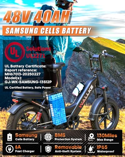 W Wallke AWD Dual Motor Electric Bike for Adults, UL2849 Certified, 48V 60Ah Battery Cell Brand Sam-Sung, Long Range 200 Miles 35MPH Fast Ebike