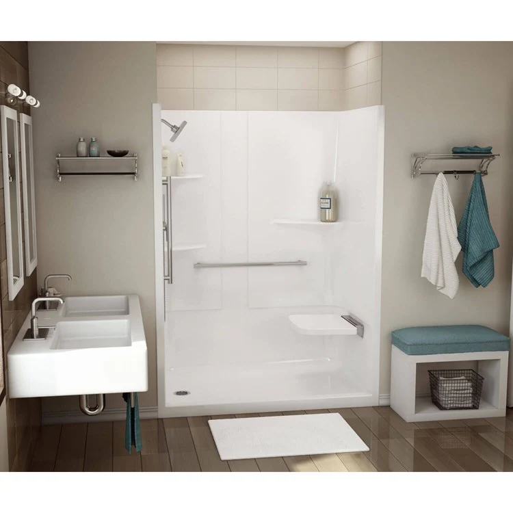 Shower Allia Rectangular White 60 x 34 Inch Acrylic Left Seat Center Drain