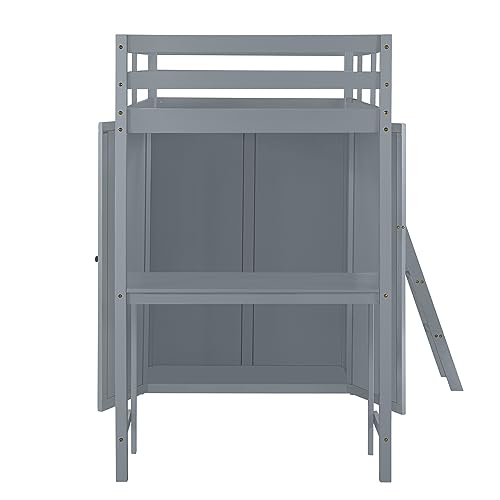 Harper & Bright Designs Full Size Loft Bed with Wardrobe and Desk, Solid Wood Loft Bed Frame with Storage, for Kids Teens Adults (Full Size, White)