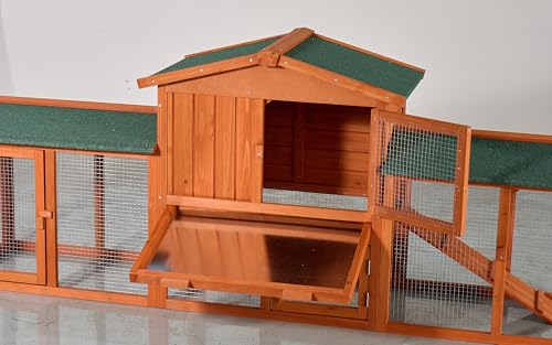 122" Large Chicken Coop with Run,Outdoor Chicken Run W/Nesting Box & Perch,Wooden Hen House W/Ramp & Sliding Trays