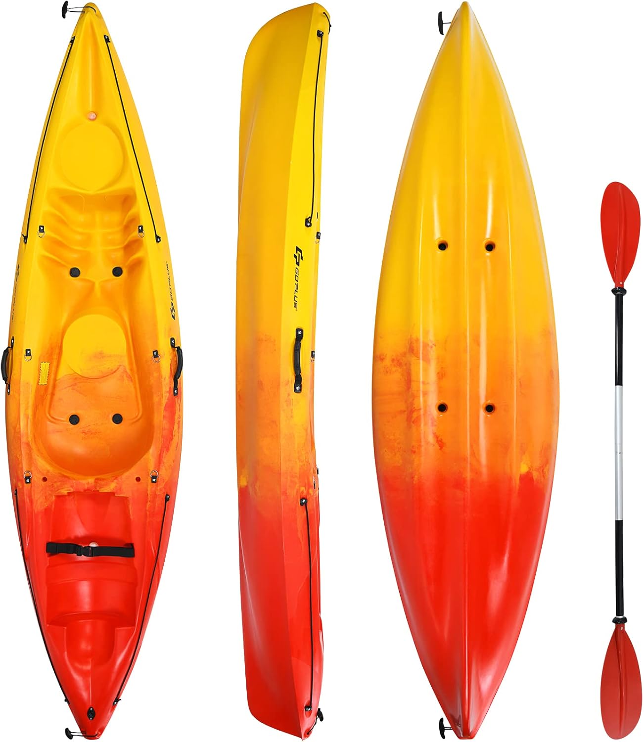 10.2FT Sit-On-Top Fishing Kayak, Portable Surfing Kayak Raft with Aluminum Paddle & Bungee Storage, 1-Person Recreational Kayak Boat for River