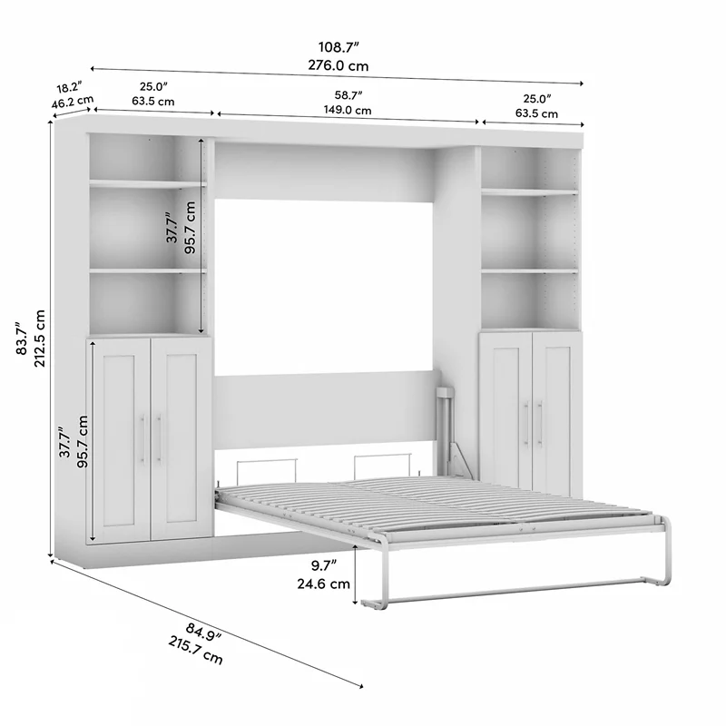 Bestar Pur 109" Engineered Wood Full Murphy Bed with Closet Storage in Brown