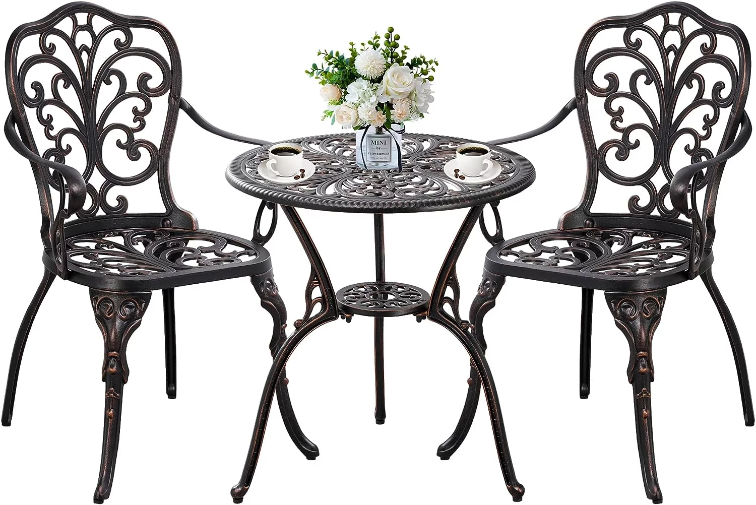 Withniture 3-Piece Bistro Table and Chairs Set of 2 Outdoor Furniture Patio Bistro Set, Bronze