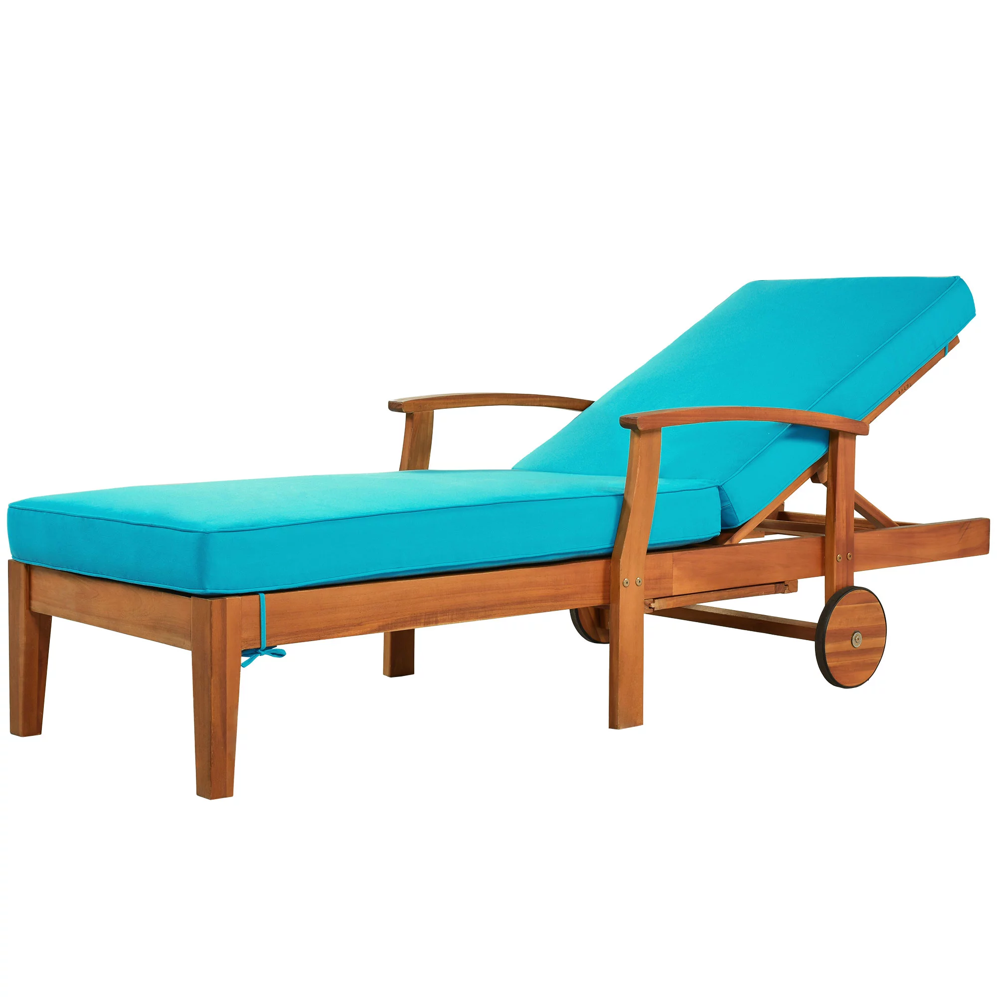 LYPER Outdoor Solid Wood 78.8" Chaise Lounge Patio Reclining Daybed with Cushion, Wheels and Sliding Cup Table for Backyard, Garden, Poolside