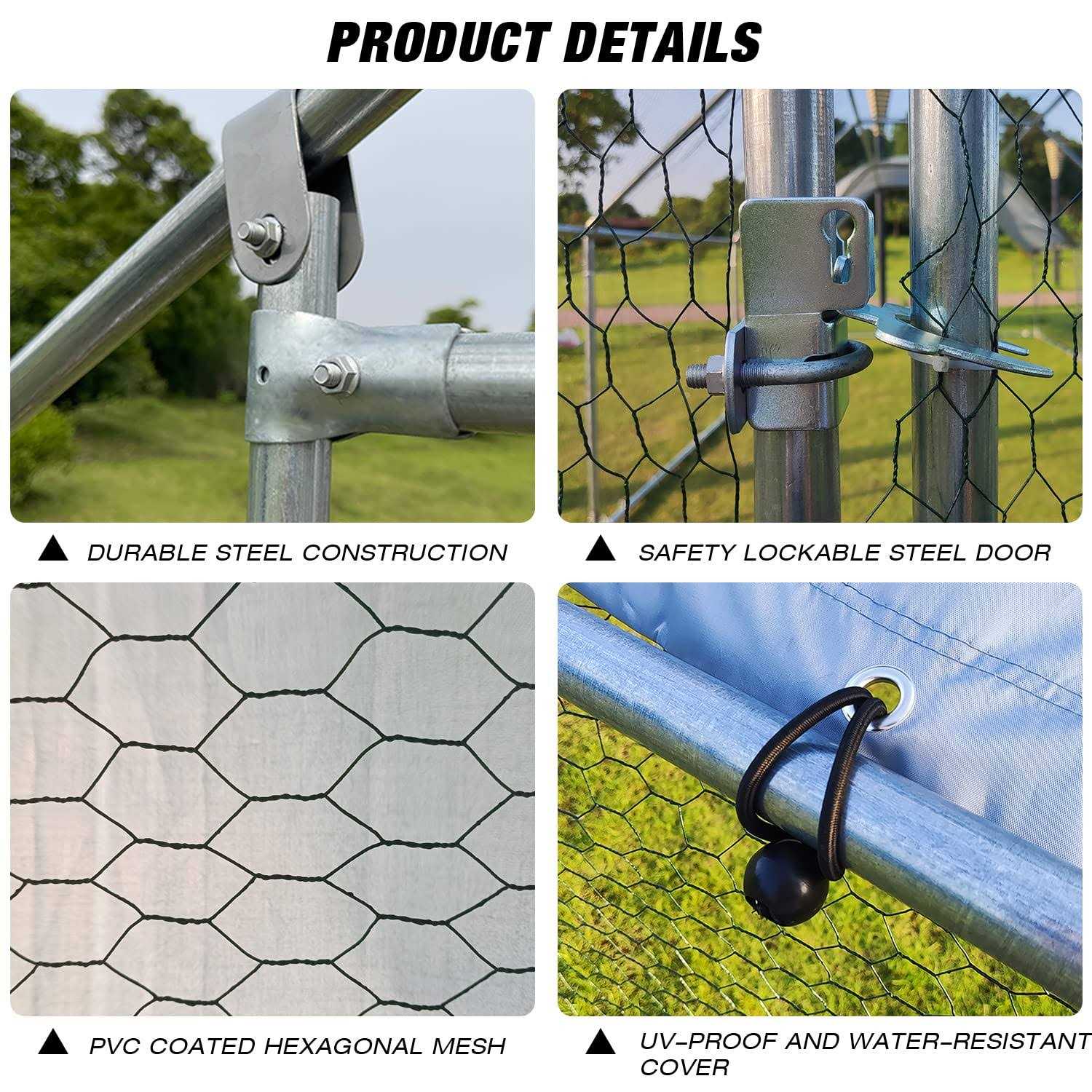 NGTEEN Large Metal Chicken Coop Walk-in Poultry Cage Chicken Run Pen Dog Kennel with Waterproof and Anti-Ultraviolet Cover for Outdoor Farm Use