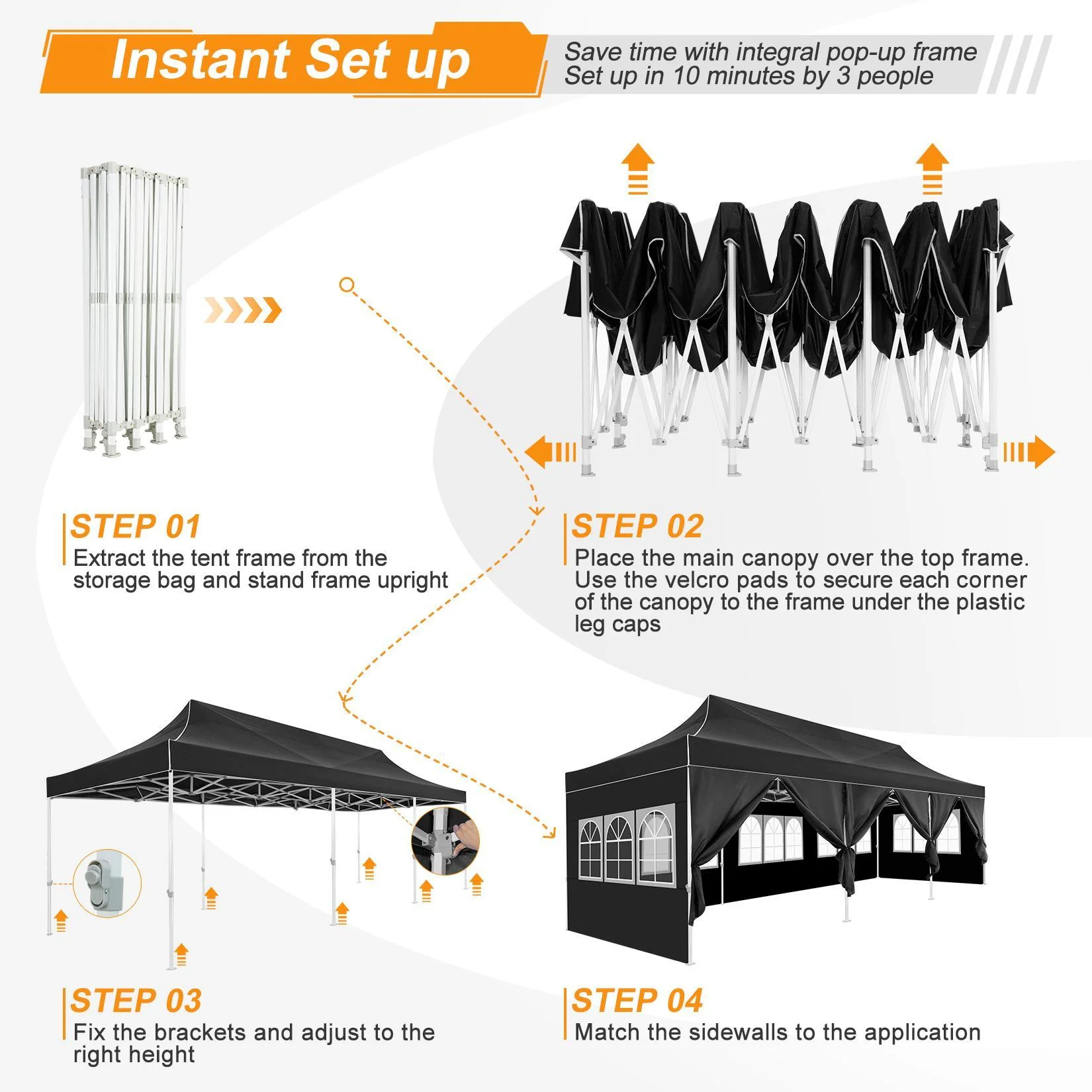 SANOPY 10'x30' EZ Pop Up Canopy, Heavy Duty Commercial Wedding Canopy, Large Waterproof Portable Party Tent with Carry Bag, 8 Removable Sidewalls