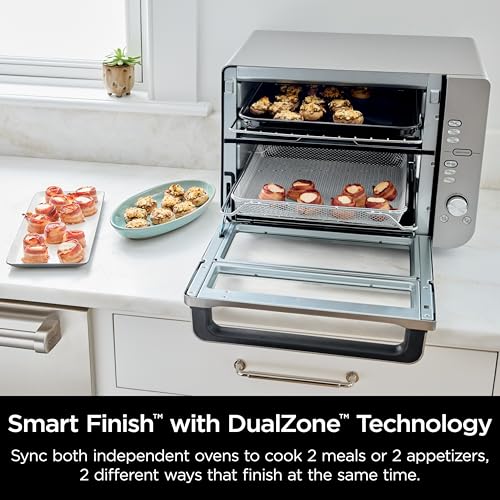 Ninja DCT451 12-in-1 Smart Double Oven with FlexDoor, Thermometer, FlavorSeal, Smart Finish, Rapid Top Convection and Air Fry Bottom , Stainless Steel