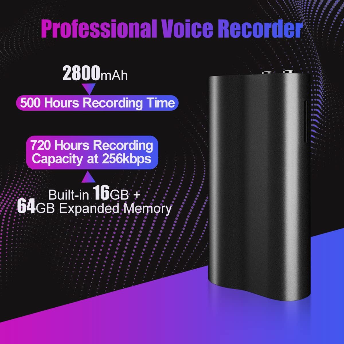 64+16GB Voice Recorder, Magnetic Voice Activated Recorder with 720 Hours Recording Capacity Small Voice Recorder Device with 500 Hours Battery Time
