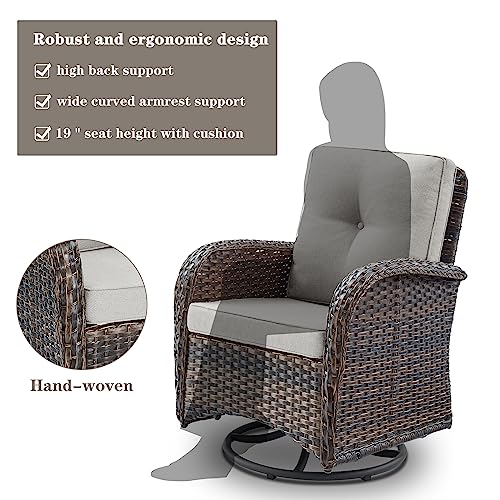 Patio Wicker Chairs Swivel Rocker - Outdoor Swivel Rocking Chairs Set of 2 with Rattan Side Table