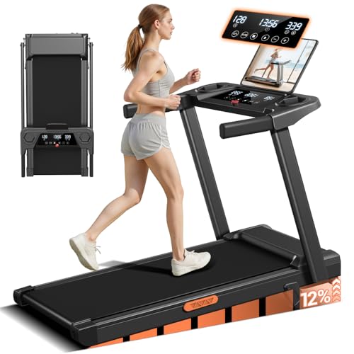 12% Incline Treadmill with Handle, 3-in-1 Portable Treadmills for Home and Office, Foldable Treadmills with 300 Lbs Weight Capacity