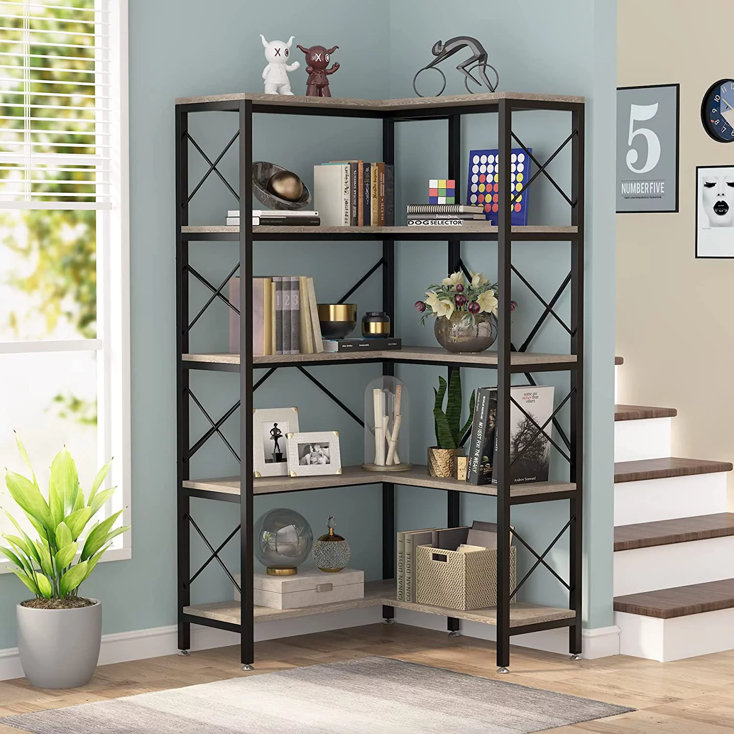 Tribesigns 5-Shelf Corner Bookshelf, Large Modern Corner Bookcase