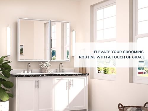 TETOTE 40x30 Inch Medicine Cabinet Silver Framed Bathroom with Mirror Aluminum Framed Surface or Recessed Wall-Mounted Medicine Cabinets Beveled
